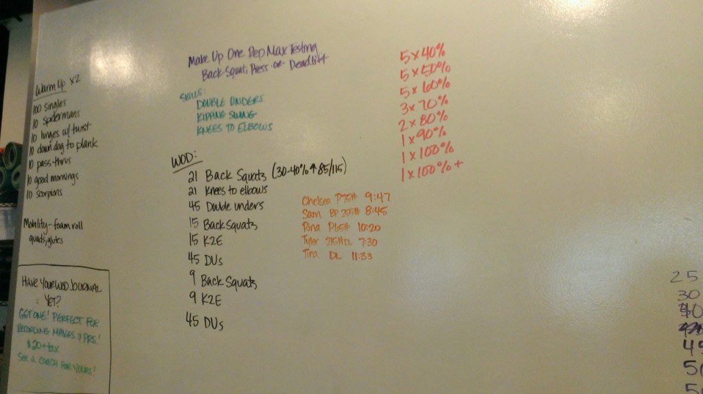 First, I did not PR in my 1-rep max attempt at the DL. Then the WOD, where I'm guessing the Double Unders gave me quite a bit of trouble, as they usually do.