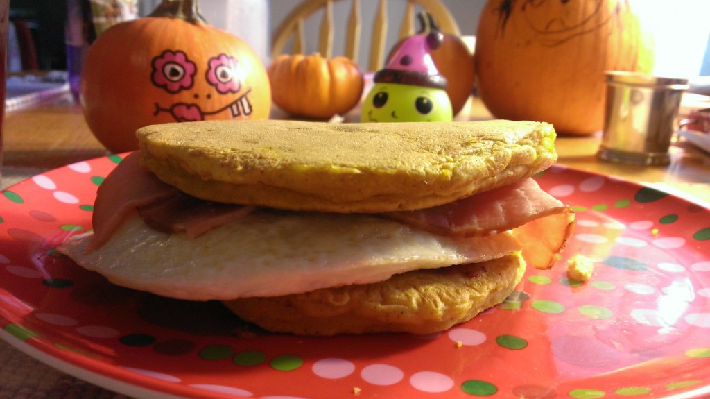 pumpkin pancake egg sandwich